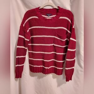 American Eagle Outfitters Red and White Striped Crew Neck Sweater